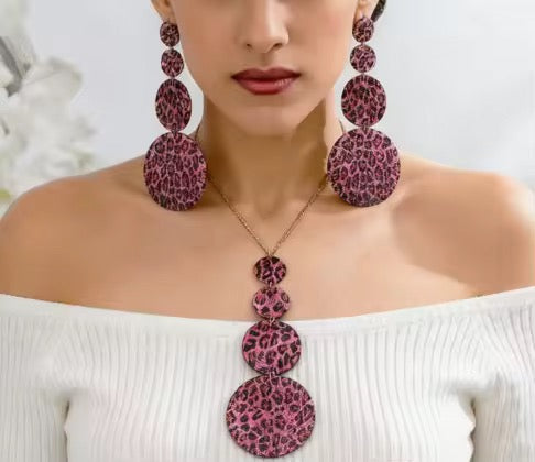 Chunky Punk Party Leopard Jewelry Set -Pink