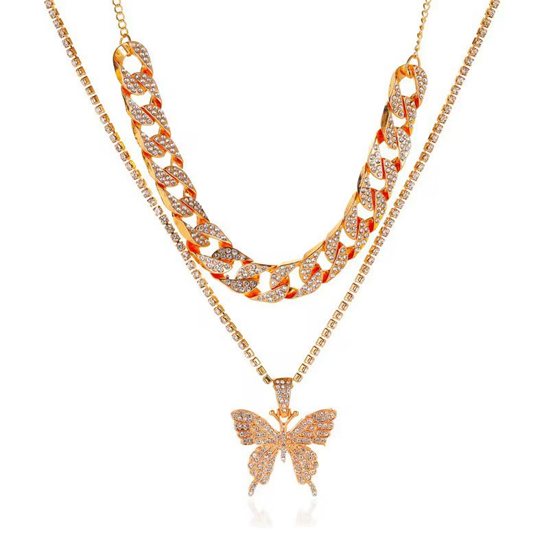 2Pcs Set Exaggerated Inlaid Retro Set- Gold