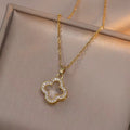 Trendy Crystal Four Leaf Clover Flower Pendant Necklace -White