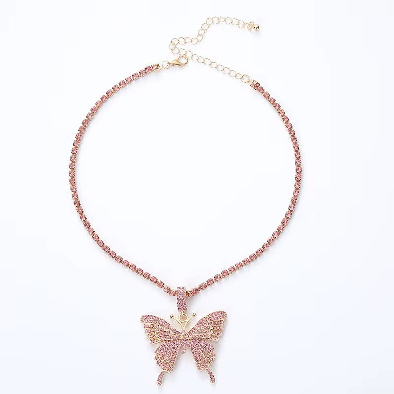 Rhinestone Pendant Necklaces- Pink