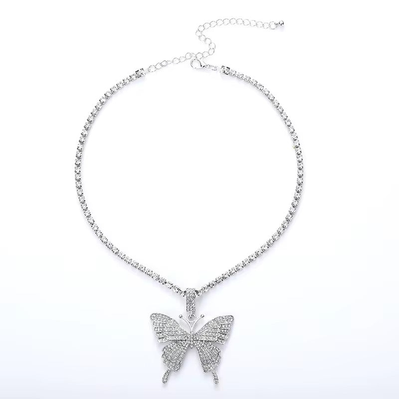 Rhinestone Pendant Necklaces-White