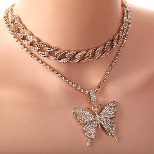 2Pcs Set Exaggerated Inlaid Retro Set- Gold